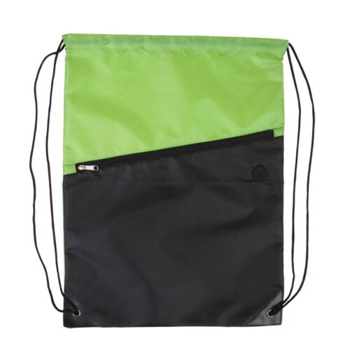 Two-Tone Poly Drawstring Backpack w/Zipper Front Pocket-4