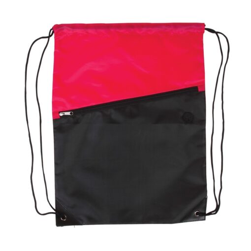 Two-Tone Poly Drawstring Backpack w/Zipper Front Pocket-5