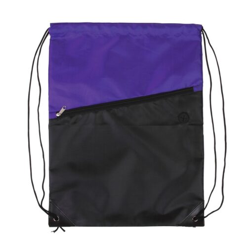Two-Tone Poly Drawstring Backpack w/Zipper Front Pocket-6