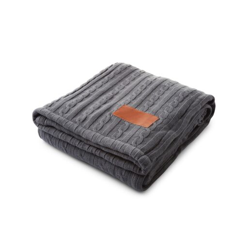LEEMAN Cable Knit Sherpa Throw-3